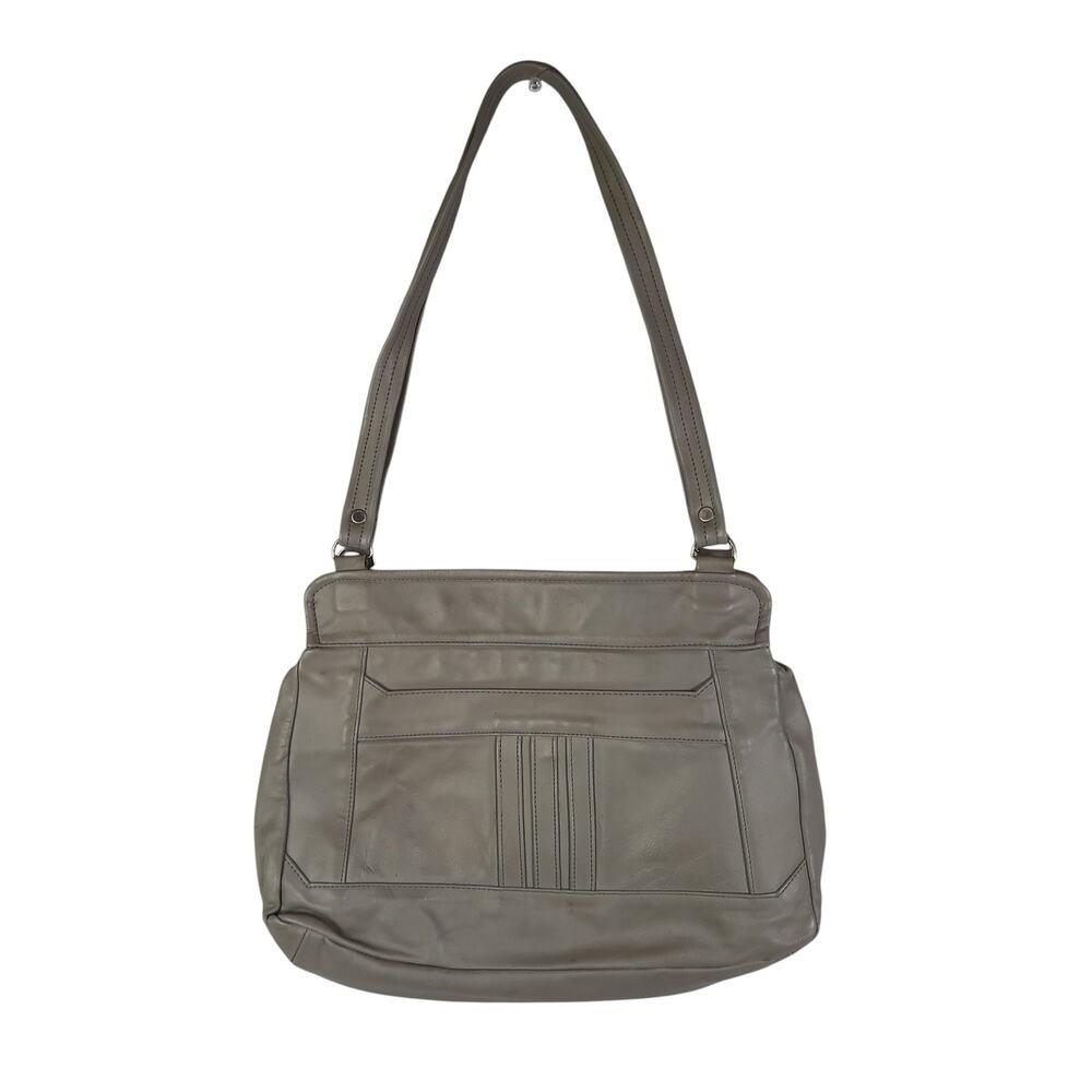 Vintage 70s Light Grey Leather Shoulder Bag Purse